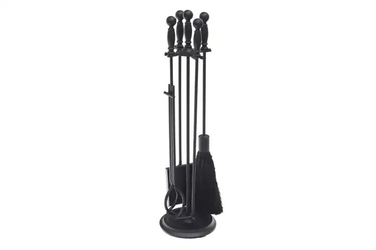 Chelmsford Fireplace Tool Set in All Black Made of Wrought and Cast Iron