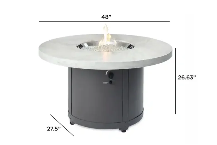 Beacon White Onyx 48" Round Gas Fire Pit Table Dimension