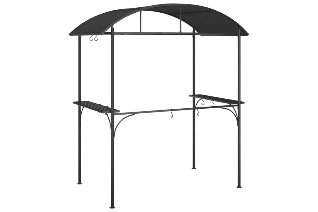 Durable BBQ Gazebo Anthracite Steel with PC Board Roof, Shelves & Hooks