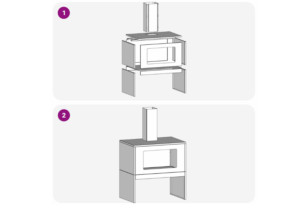 Fire Pit with Chimney 60 x 40 x 96 cm in Black Cold-Rolled Steel Easy Assembly