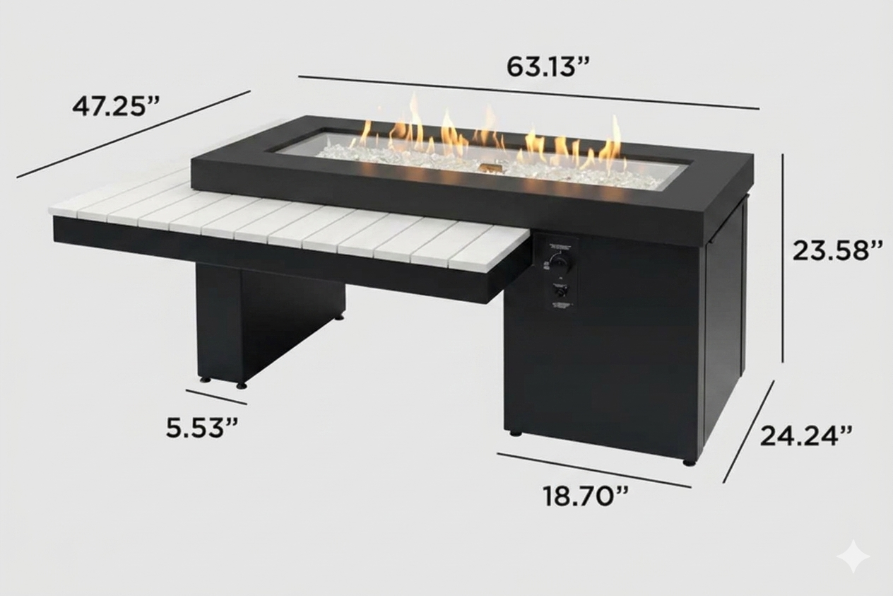 Uptown Seashell Linear Gas Fire Table Dimension