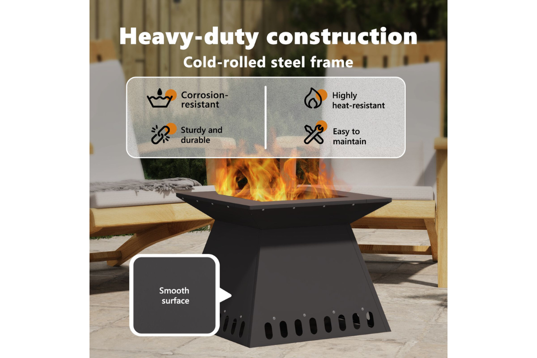 Heavy-Duty Fire Pit 60 x 60 x 50 cm in Black Cold-Rolled Steel