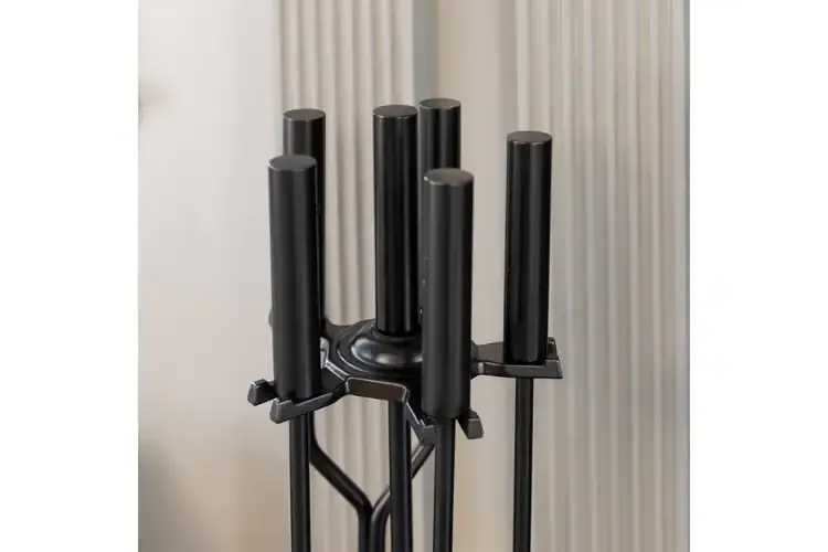 Neoclassic Fireplace Tool Set in Black & Round Base Handle Details