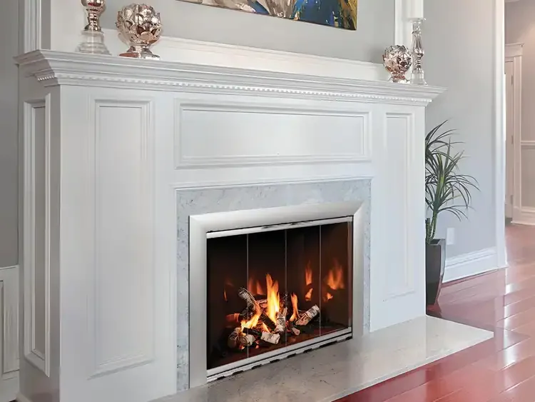 Reflection Masonry Fireplace Glass Door – Brushed Satin Nickel - Installed