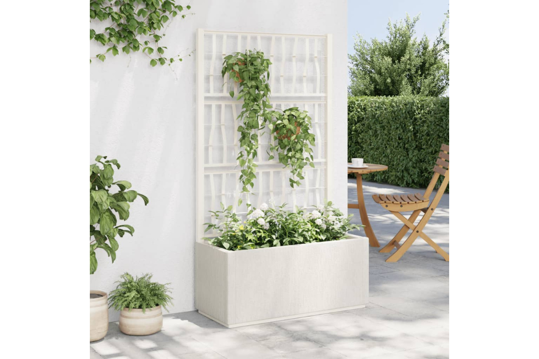 Garden Planter with Trellis Medium Decorative Inlays 80x36x140 cm in White