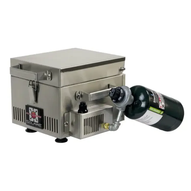 Made in the USA with durable 304 stainless steel, this high-performance mini grill runs on propane and is ideal for grilling on RV trips, boats, and balconies.