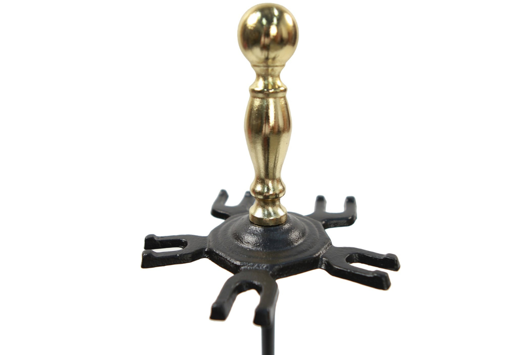 Sutton Fireplace Tool Set in Polished Brass and Black Powder Coated Finish with Ball-end Handle Design