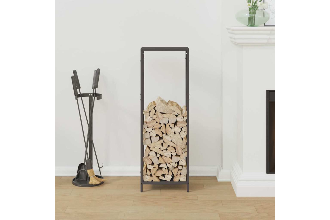 High-Quality Firewood Rack 34 x 25 x 100 cm in Black Made of Cold-Rolled Steel