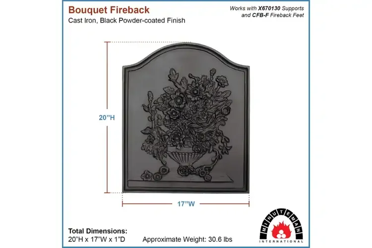 Bouquet Fireback – Cast Iron Floral Fireplace Accent Specifications