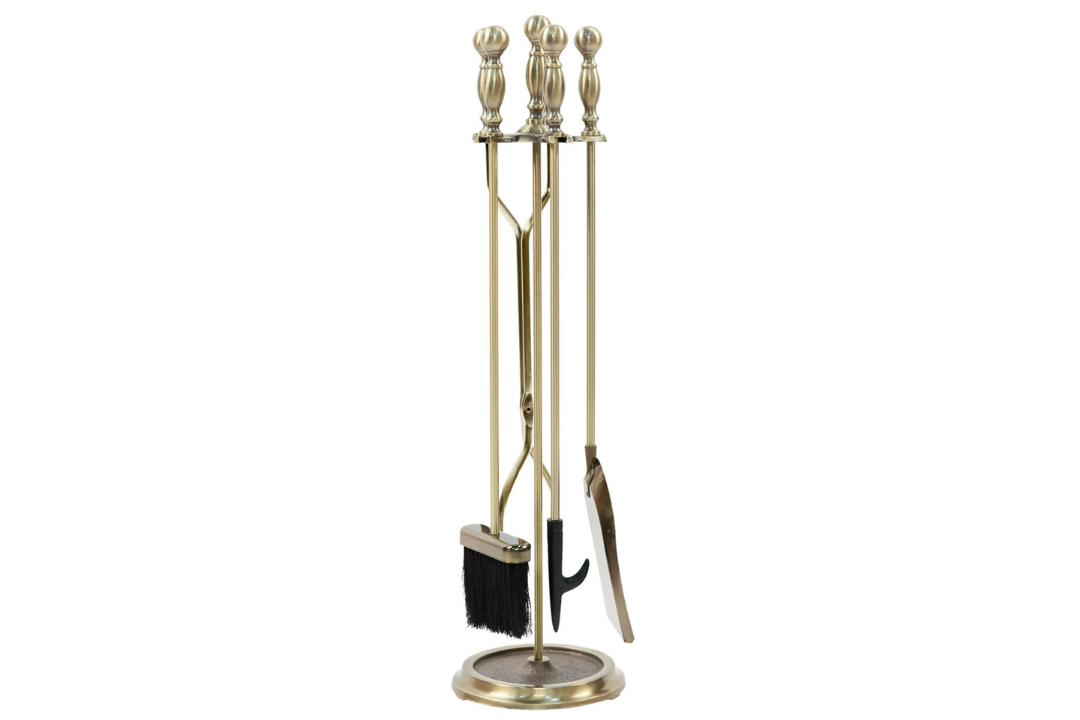 Sutton Fireplace Tool Set in Antique Brass Made from Wrought Iron