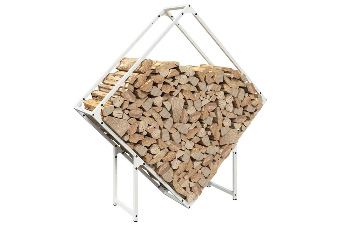 Sleek Firewood Rack 100 x 25 x 100 cm in White Made of Cold-Rolled Steel