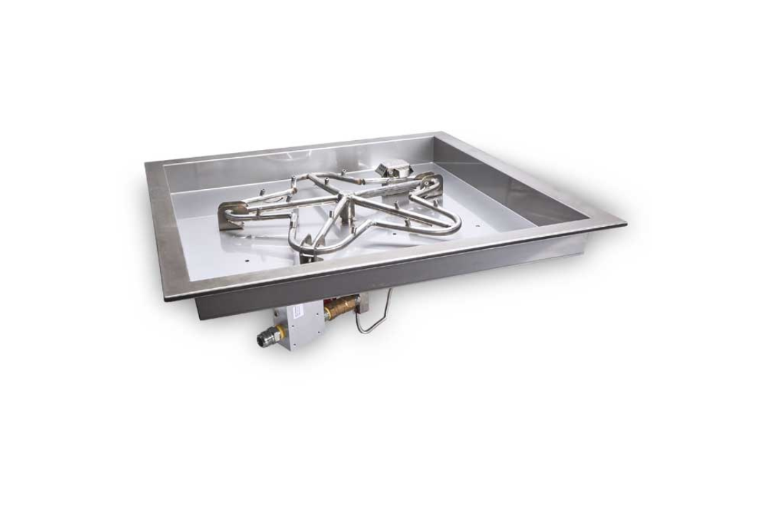 HPC Square Bowl Fire Pit Insert Electronic Ignition On Off Torpedo Burner