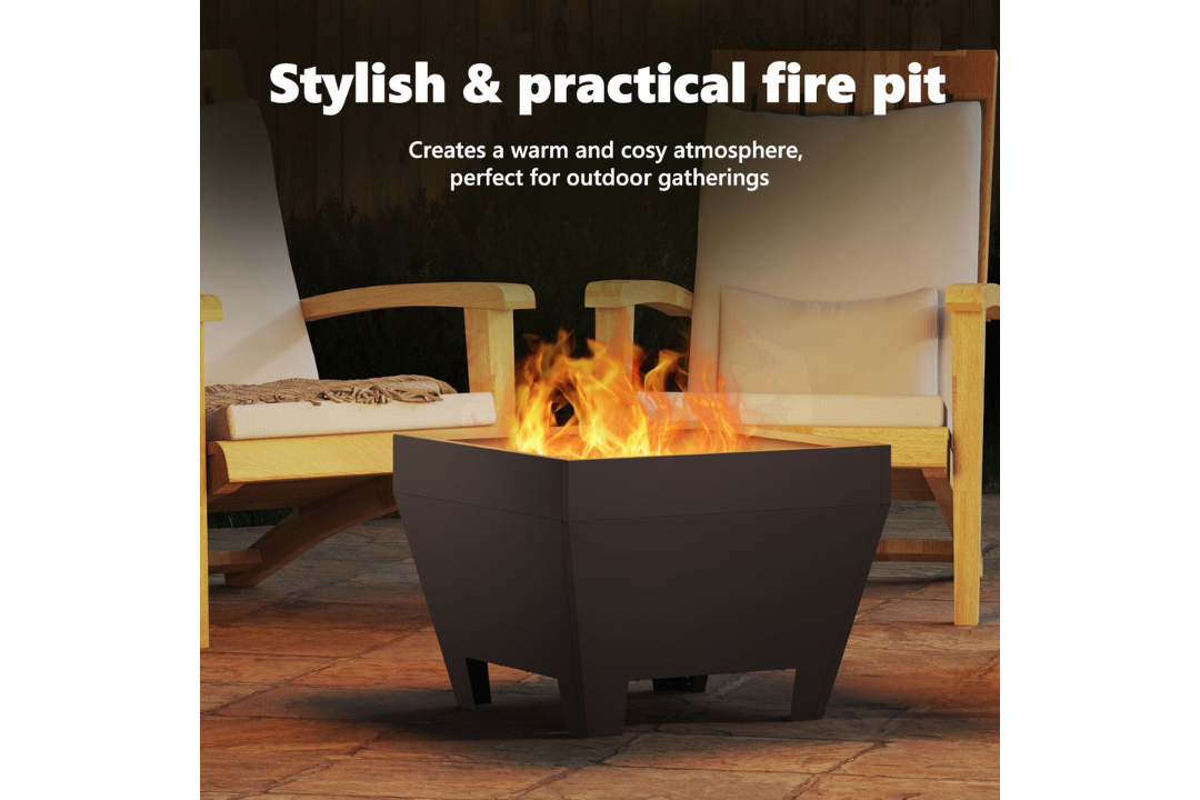 Stylish and Practical Square Fire Pit 50 x 50 x 38 cm in Black Cold-Rolled Steel