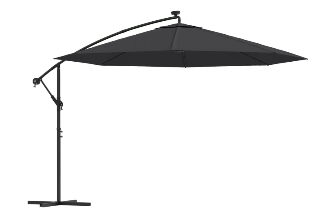 Cantilever Garden Parasol with LED Lights and Metal Pole 350 cm in Black