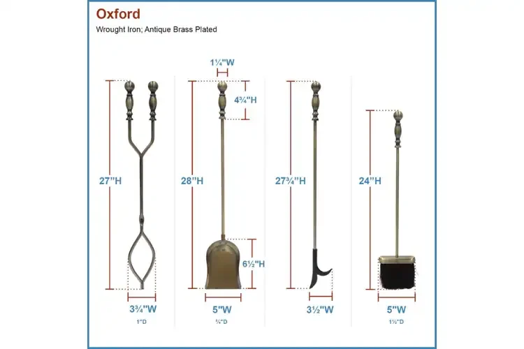 Oxford Fireplace Tool Set in Antique Brass Detailed Information