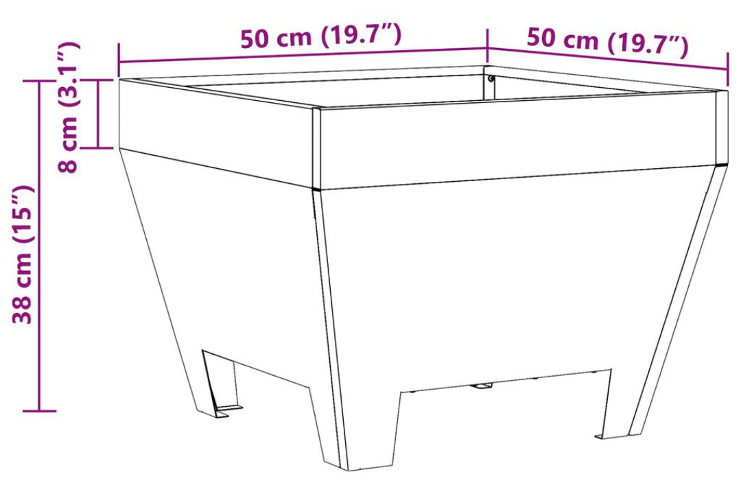 Square Fire Pit 50 x 50 x 38 cm in Rusty Brown Weathering Steel Specifications