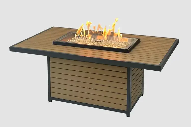 Kenwood and Brooks Light Tan Rectangular Chat Height Gas Fire Pit Table
