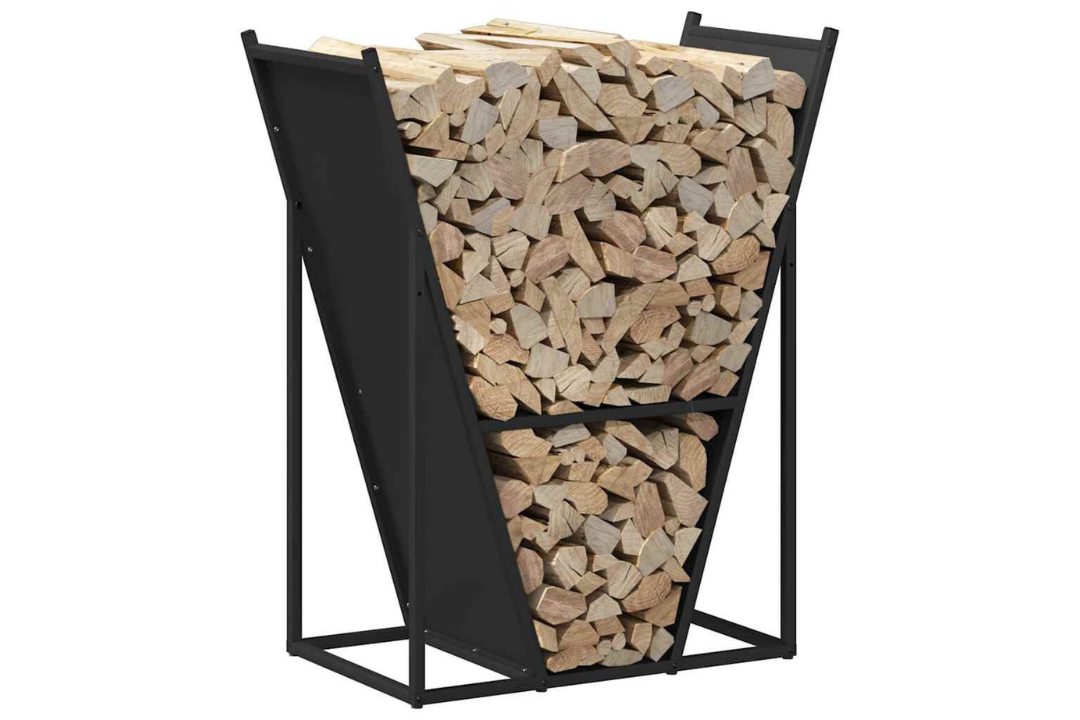 Heavy-Duty Firewood Rack 69.5 x 35 x 81 cm in Black Made of Cold-Rolled Steel