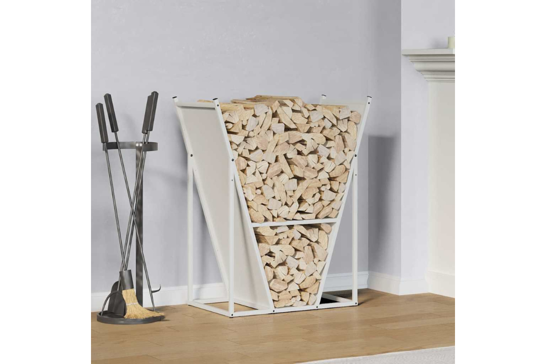 Firewood Rack 69.5 x 35 x 81 cm in White Made of Cold-Rolled Steel