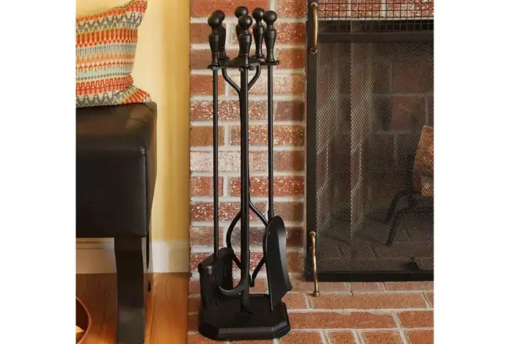 Plymouth Fireplace Tool Set – Cast & Wrought Iron, Black Powder-Coated