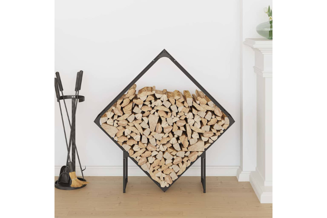 Timeless Firewood Rack 100 x 25 x 100 cm in Black Made of Cold-Rolled Steel