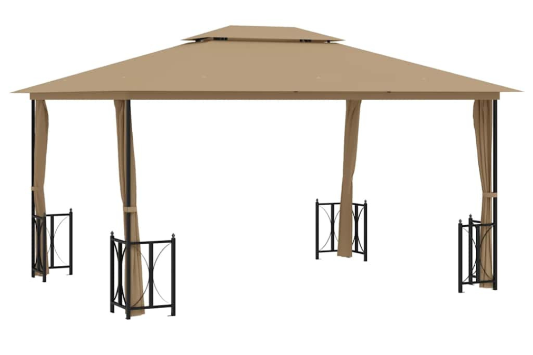 Gazebo with Sidewalls & Double Roofs in Taupe