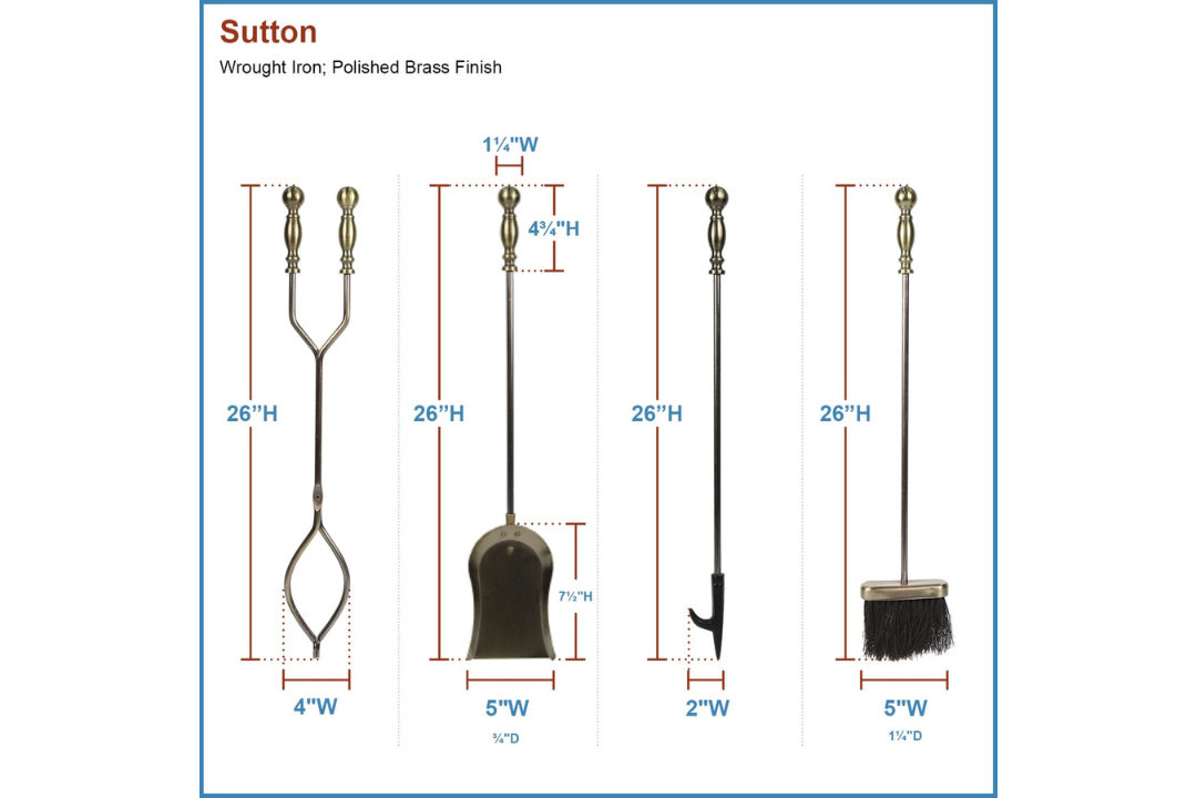 Sutton Fireplace Tool Set in Antique Brass Detailed Information