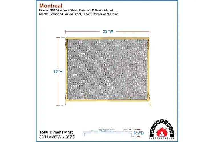 Montreal Fireplace Screens – Polished Brass in 38" x 30" Specifications