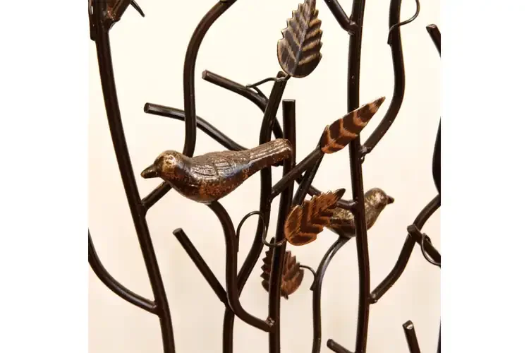 Birds Fireplace Summer Screen Made of Wrought Iron with Golden Bird Accents