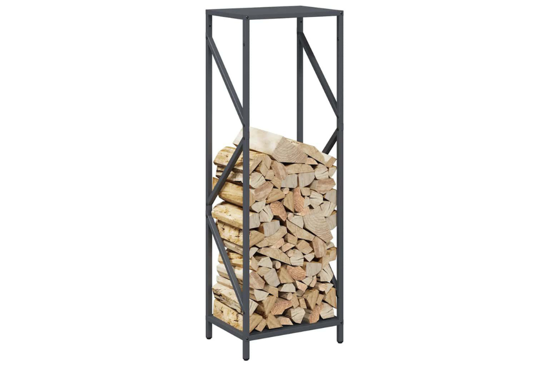 Modern Firewood Rack 34 x 25 x 100 cm in Anthracite Made of Cold-Rolled Steel