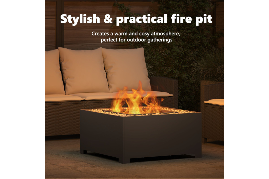 Stylish and Practical Fire Pit Square 80 x 80 x 40 cm in Black Cold-Rolled Steel