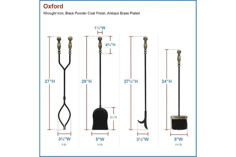 Oxford Fireplace Tool Set in Black & Antique Brass Specifications
