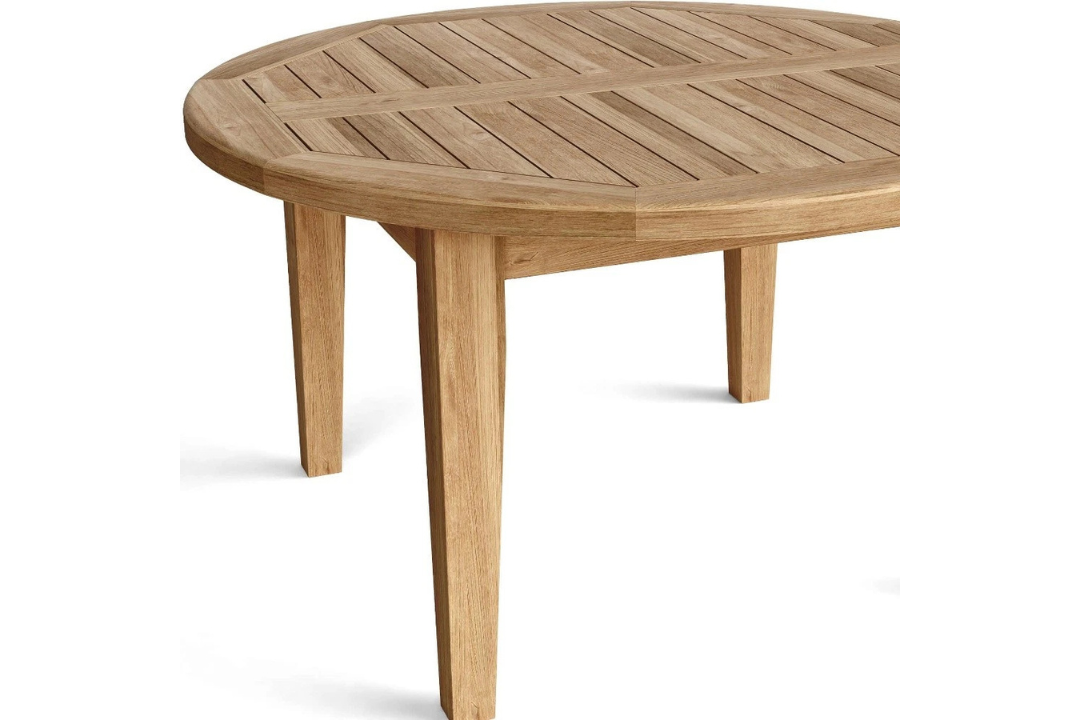 35" Natural Rounded Teak Wood Outdoor Coffee Table – Weather-Resistant Patio Accent Kiln-Fried Wood