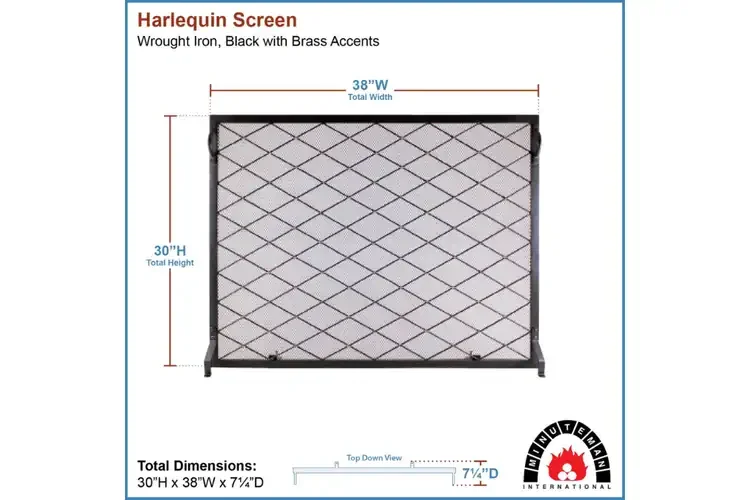 Harlequin Flat Fireplace Screen in 38” x 30” Specifications