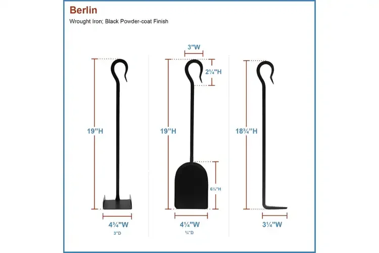 Berlin Mini Tool Set – Minimalist Wrought Iron Fireplace Accessories Detailed Information