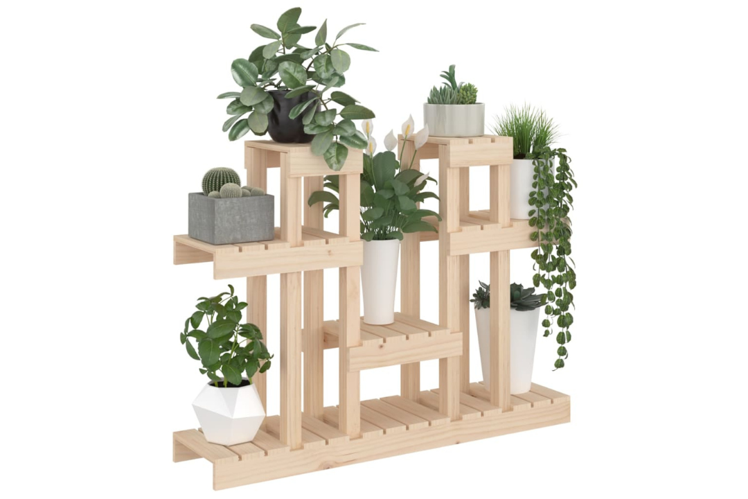 Stable Plant Stand Multi-Tier Shelf for Indoor & Outdoor Plants 104.5x25x77.5 cm Made of Solid Wood Pine in Natural