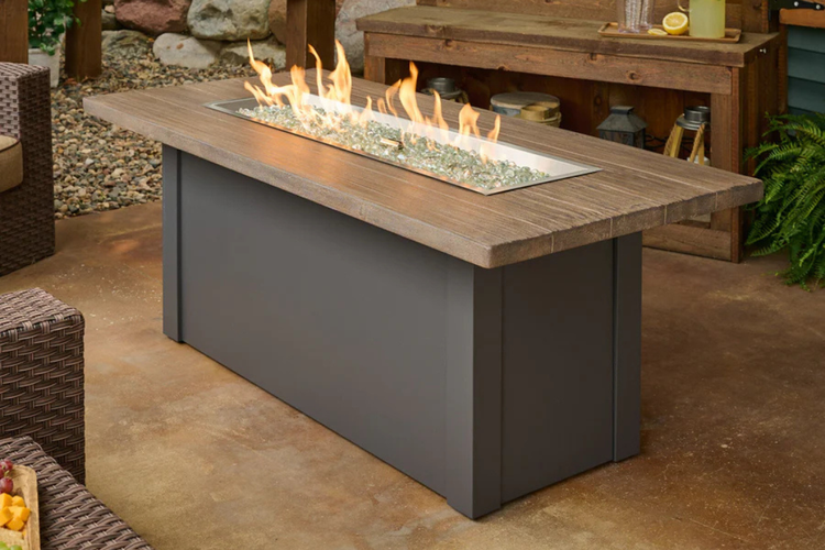 Havenwood Linear 62" Graphite Grey Base Driftwoood Top Gas Fire Pit Table