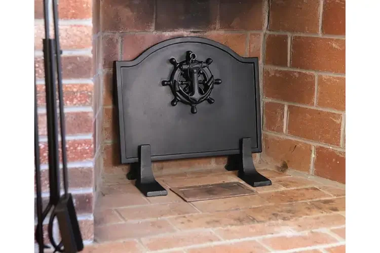 Small Nautical Fireback – Made of Cast Iron Fireplace Back with Anchor & Wheel Design