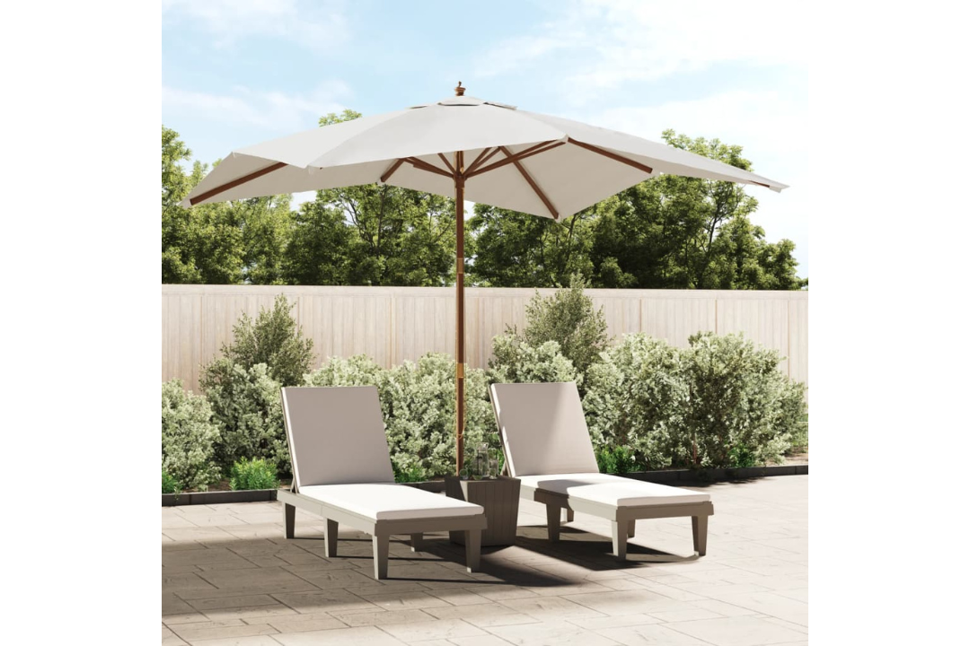 Garden Parasol with Wooden Pole 300x300x273 cm in Sand with Solid Hardwood Frame in Teak Color