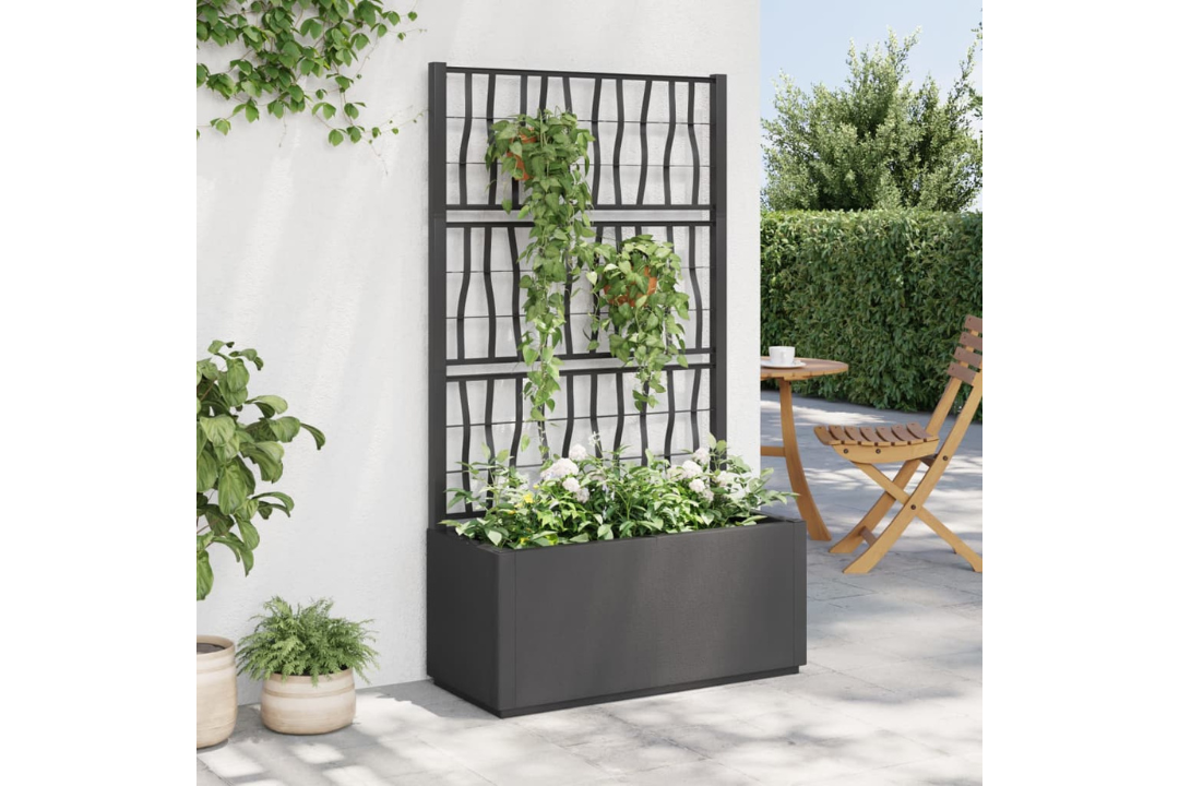 Garden Planter with Trellis Medium Decorative Inlays 80x36x140 cm in Dark Gray