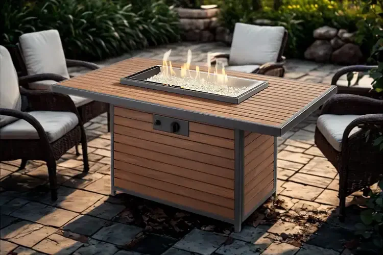 Kenwood and Brooks Umber Brown Rectangular Chat Height Gas Fire Pit Table