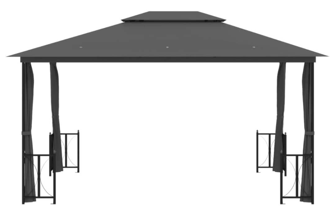 Gazebo with Sidewalls & Double Roofs in Anthracite 3 x 4 m with Powder Coated Steel Frame