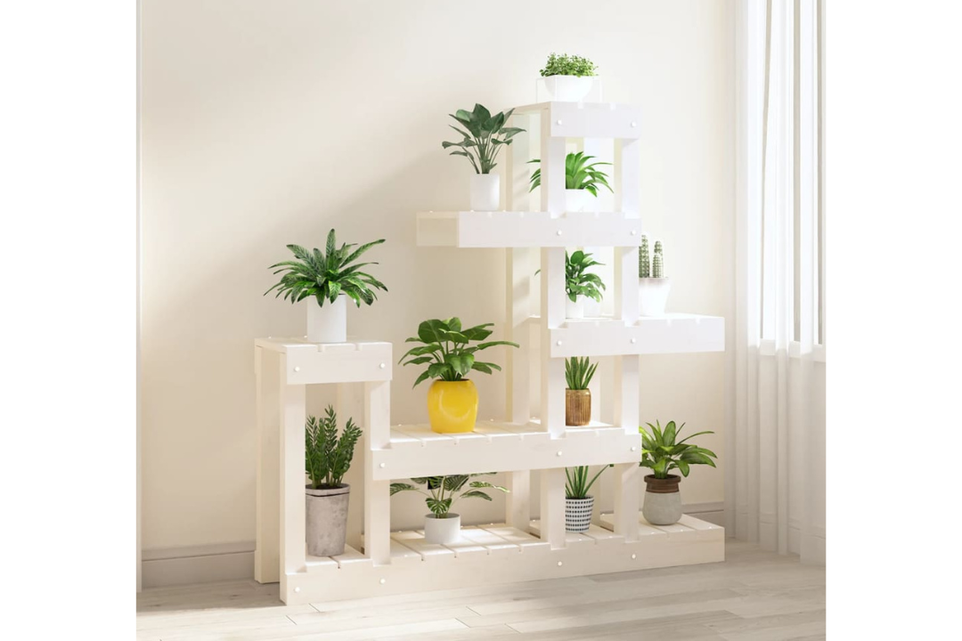 Plant Stand in White 92 x 25 x 97 cm Made from Solid Wood Pine