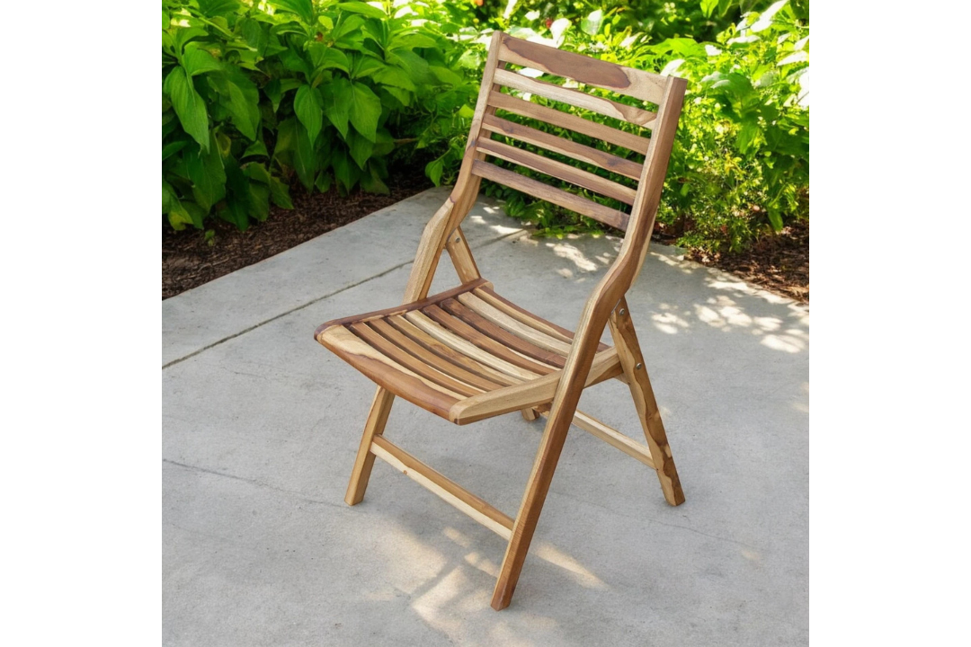 22" Brown Solid Teak Wood Outdoor Folding Dining Chair – Armless & Weather-Resistant