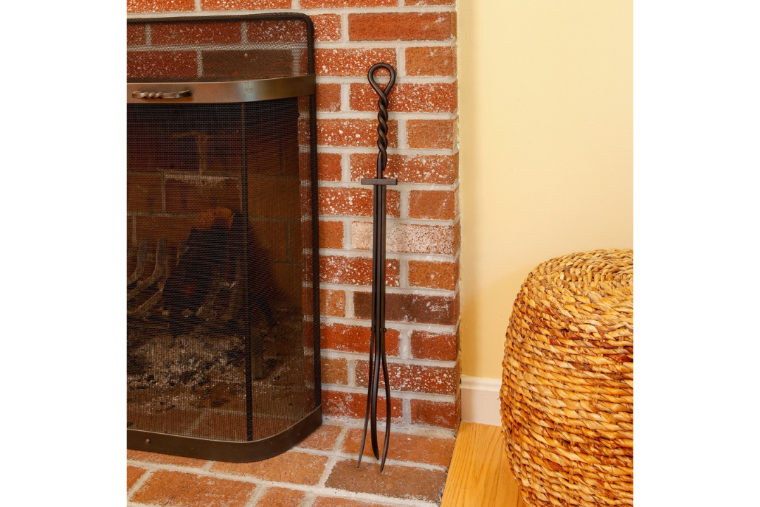 28-Inch Tongs Wrought Iron Fireplace Tools with Rope Handles – Black Powder Coated Finish