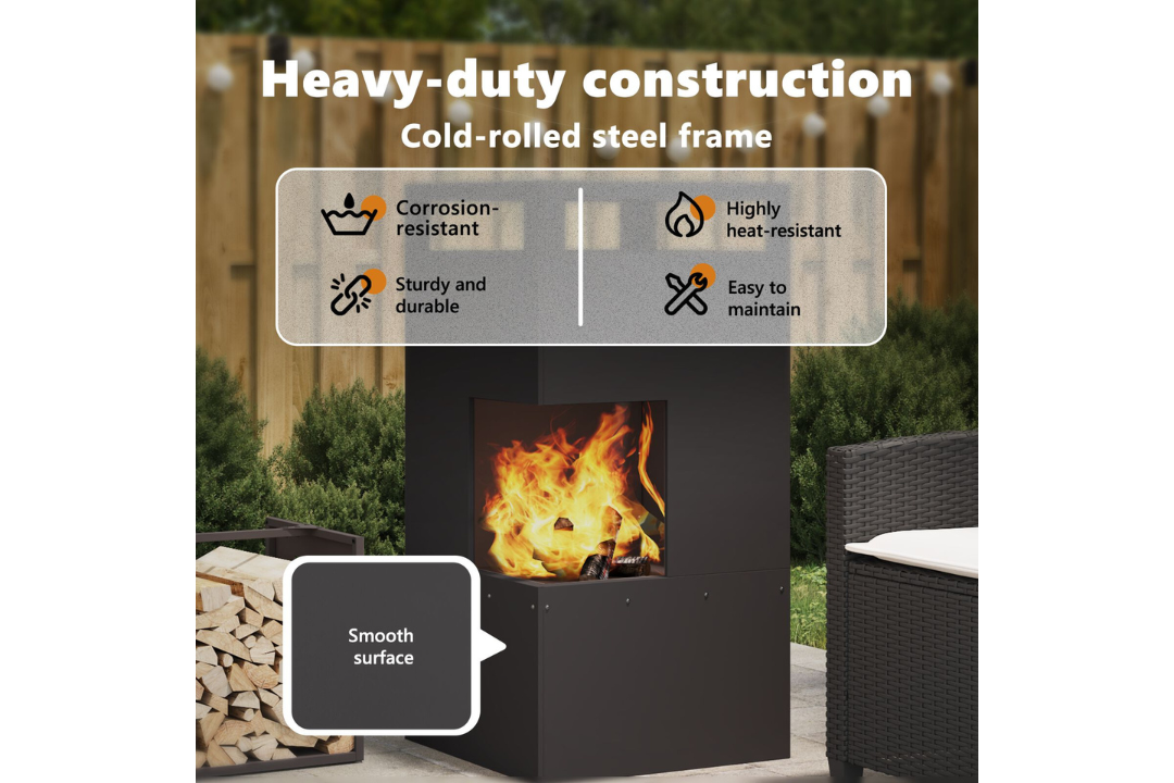 Heavy-Duty Fire Pit 50 x 50 x 100 cm Steel in Black Cold-Rolled Steel