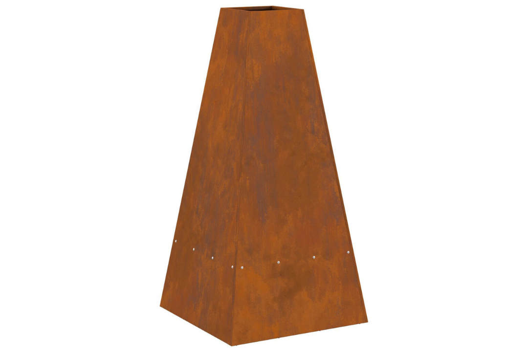 Fire Pit with Log Storage 50 x 50 x 100 cm in Rusty Brown Weathering Steel with Rich Patina