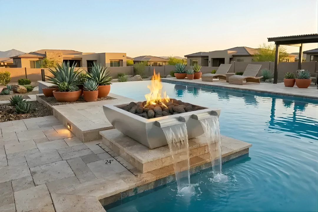 The Outdoor Plus 24" Avalon Fire & Water Bowl – Twin Spill -Stainless steel