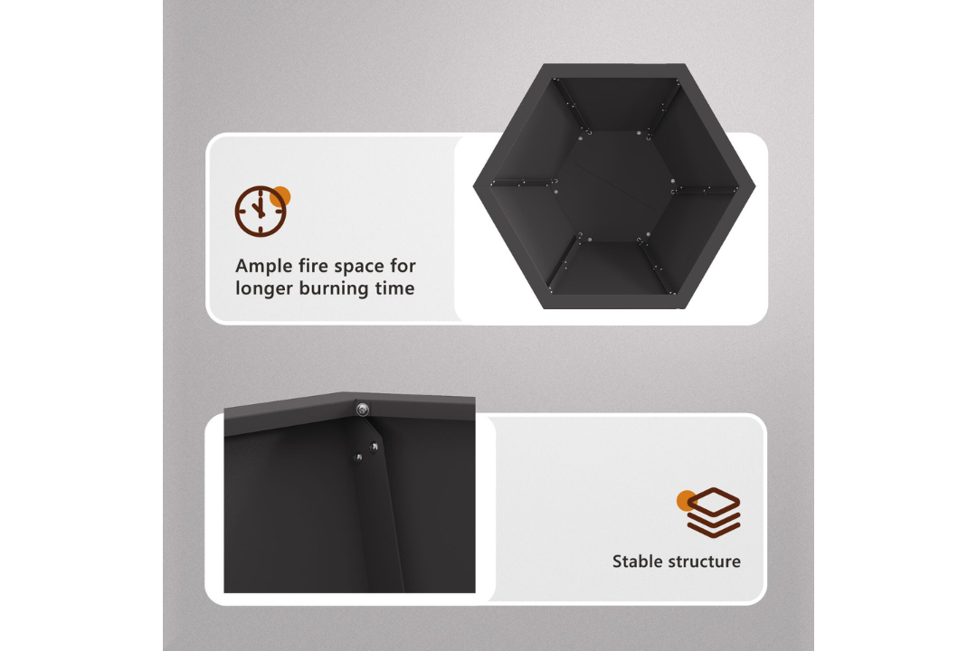 Hexagonal Black Fire Pit 50 x 50 x 40 cm Cold-Rolled Steel Features