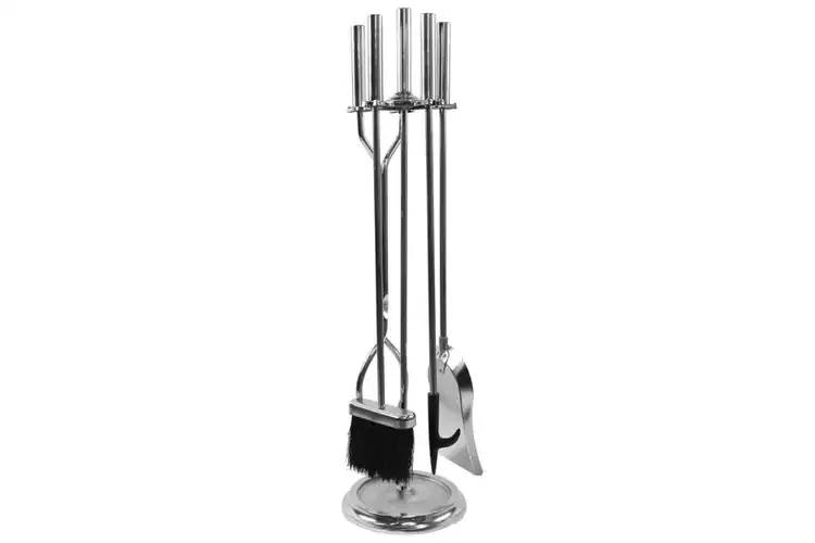 Neoclassic Fireplace Tool Set in Polished Chrome